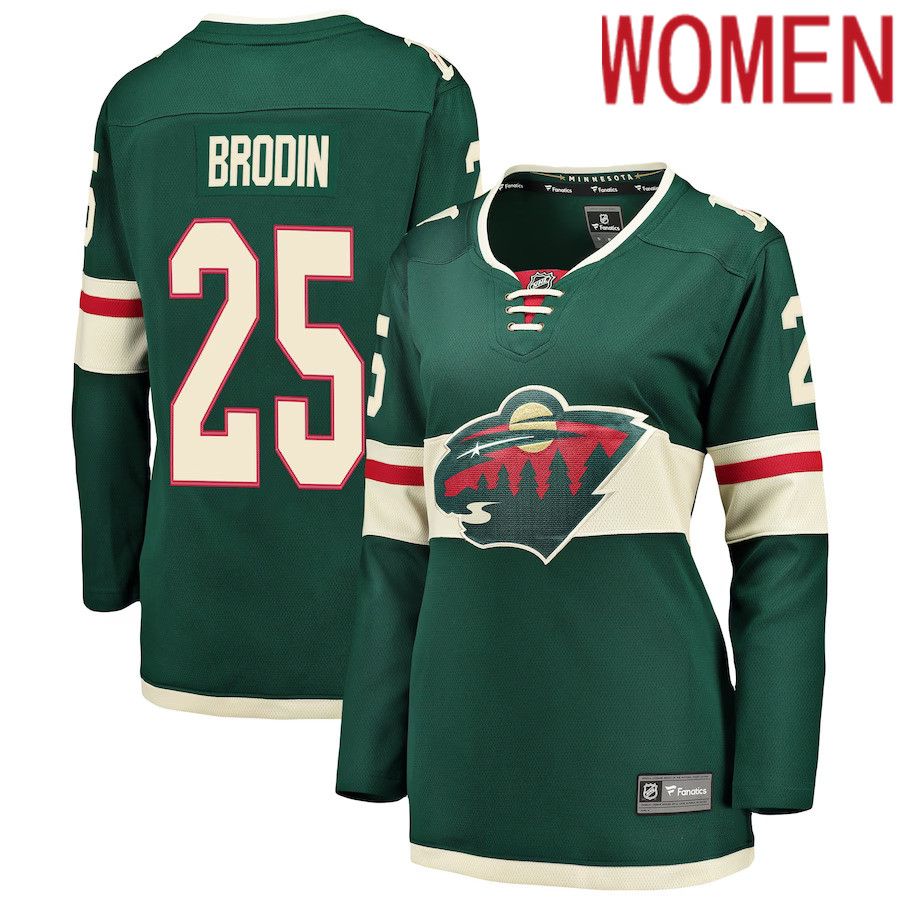 Women Minnesota Wild #25 Jonas Brodin Fanatics Branded Green Breakaway Player NHL Jersey->women nhl jersey->Women Jersey